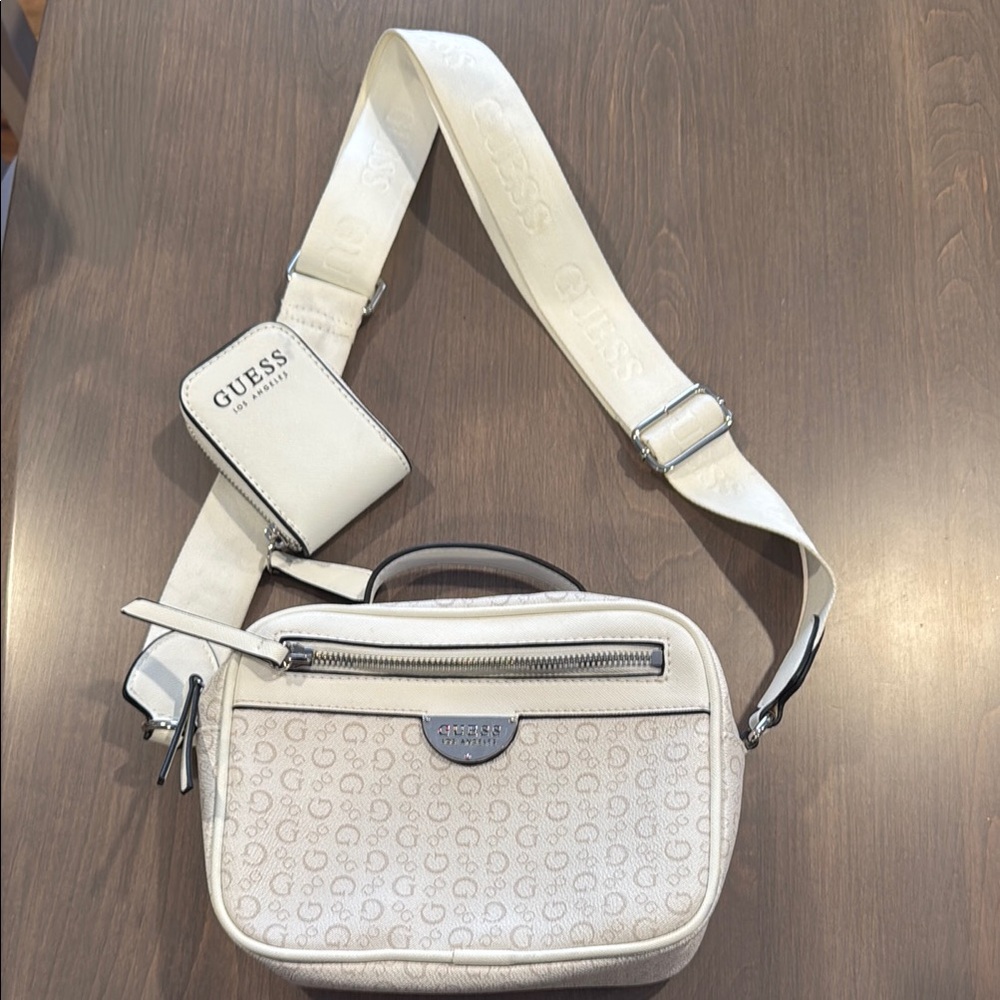 Guess Cream Mini Bag with Logo Pattern